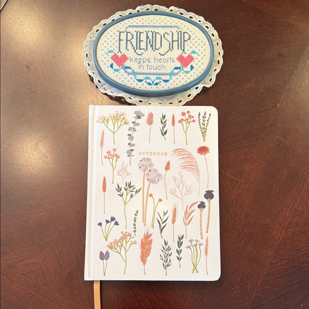 Floral Embroidered White Journal Notebook/ Cross Stitch Friendship decor Bundle